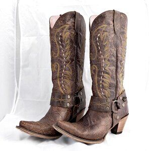 Lane Boots Junk Gypsy Vagabond Brown Leather Biker Harness Western Boots Size 11